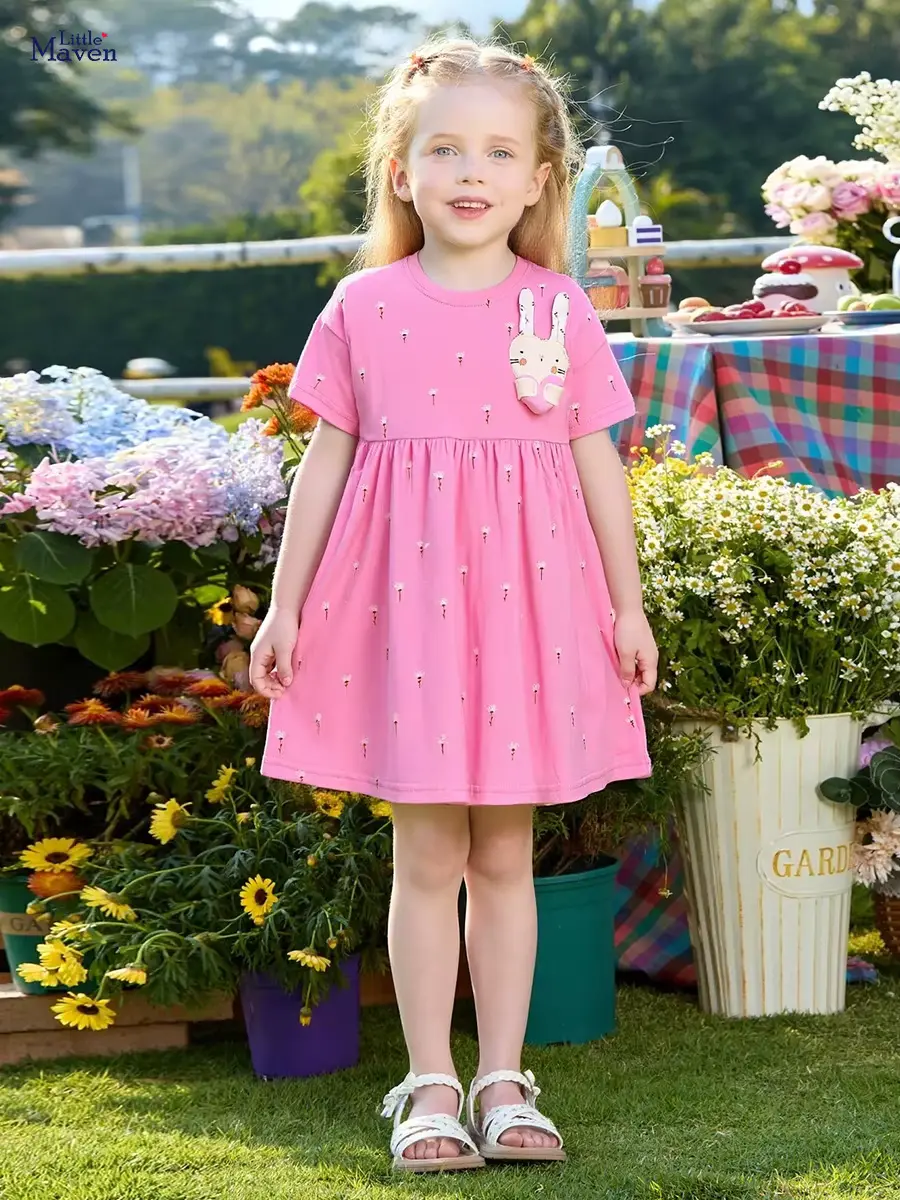 Girls Cotton Cartoon Dress A-line Polyester Blend Appliqued Short Wholesale