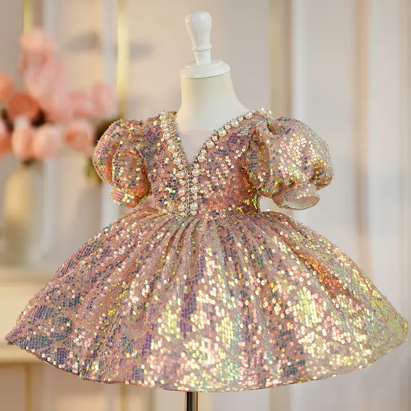 Girls Princess High Quality Knitted O-neck Sequined Floor-length Ball OEM Wholesale product image 2