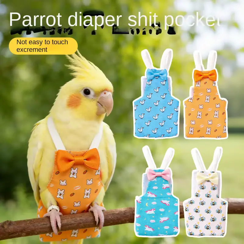 Cartoon Print Parrot Flight Suit With BOW Bird Diaper Clothing Wholesale