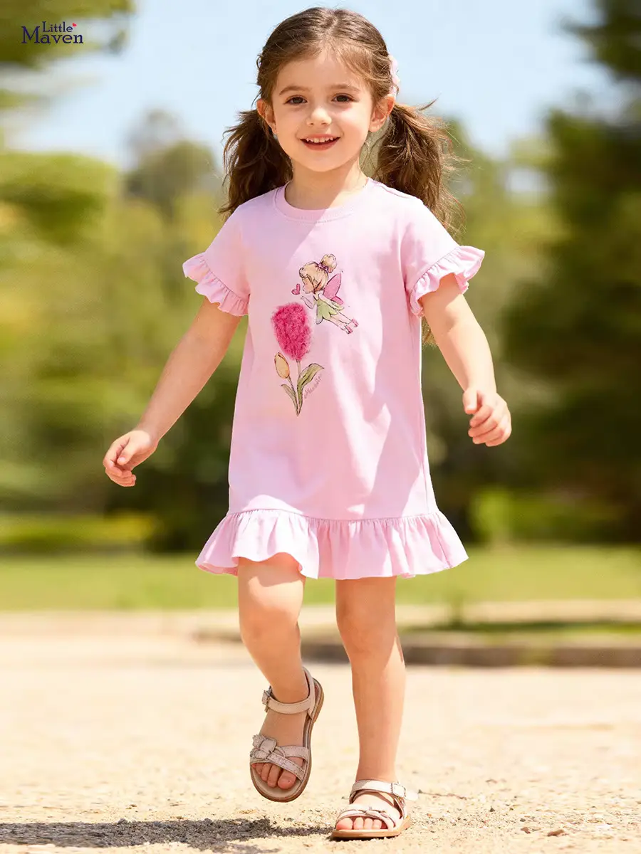 Girls Cotton Dress Wedding Party Knee-length A-line Half Sleeve Wholesale