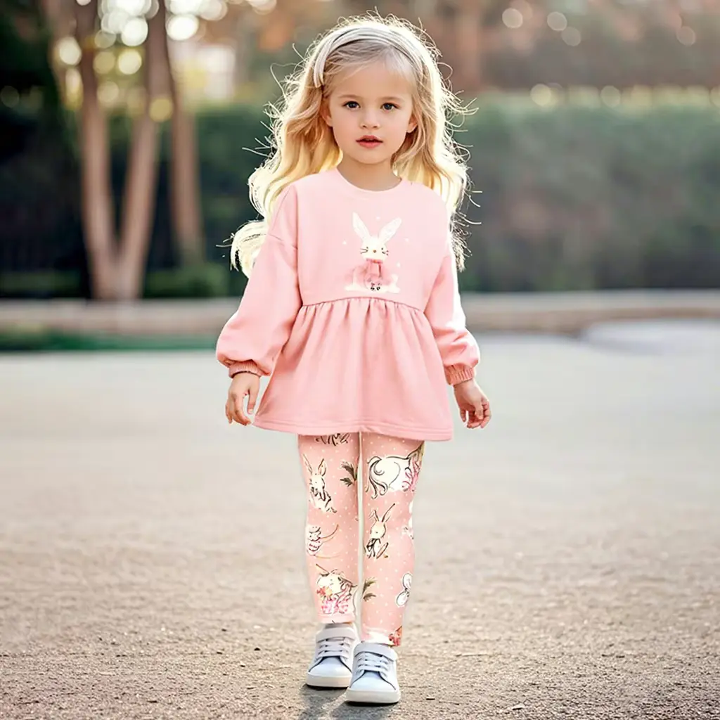 Girls Cotton Cartoon Long Sleeve TWO Piece Customized Color Clothing Wholesale product image 1