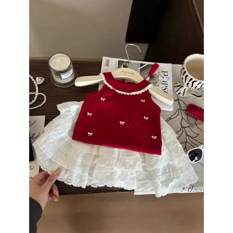 Girls Skirt SET Elsali Sweet Stylish Two-piece Crocheted Knee-length Wholesale