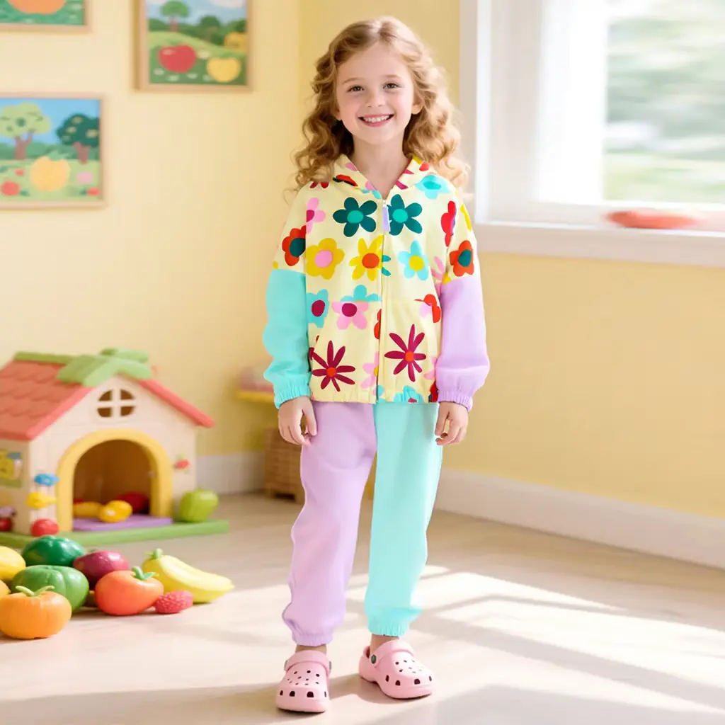 Girls Cotton SET Outfit Sweater Boutique Floral Hooded Long Wholesale