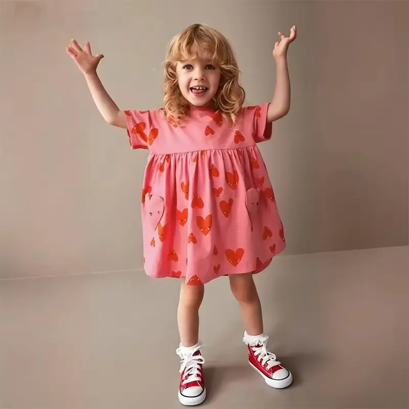Girls Cotton Printed Princess Dress Cross-border Source Short Sleeve Wholesale