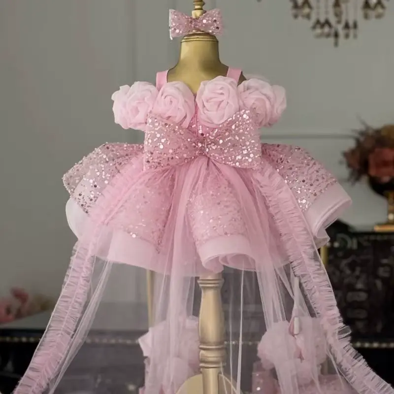 Girls Cotton Princess Dress Shoulder-free Three-dimensional Flower FOR Sequin Wholesale