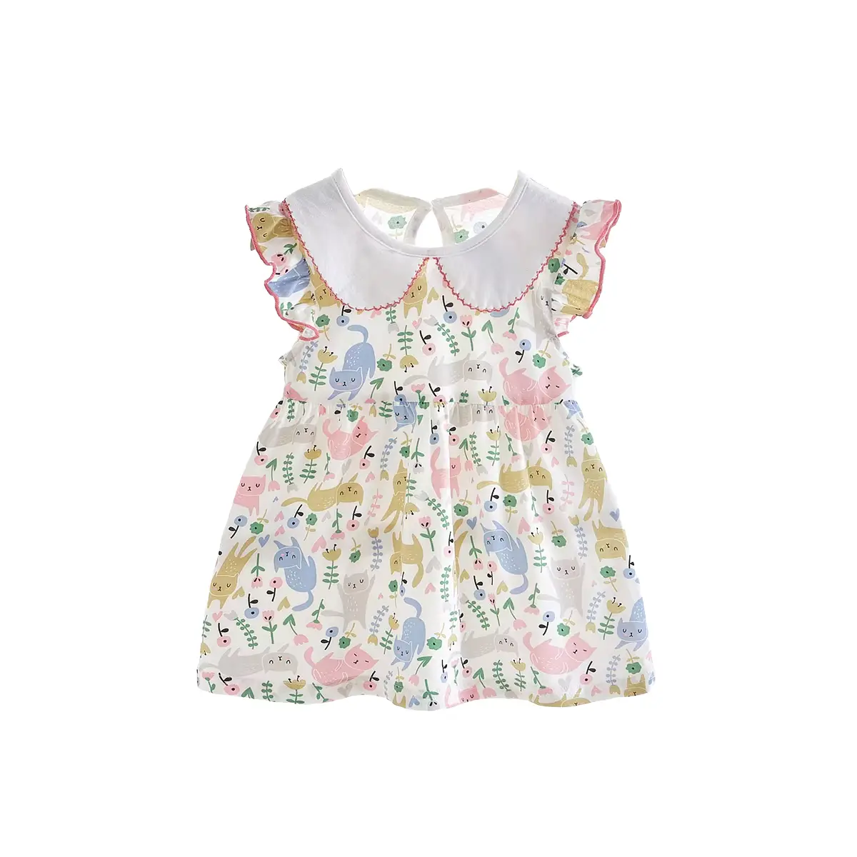 Girls Cartoon Princess Dress O-neck Short Sleeve Breathable Sweat-absorbent Wholesale