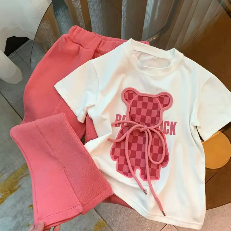 Girls Cotton Cartoon Print T-shirt SET Pants Boutique Korean Wholesale