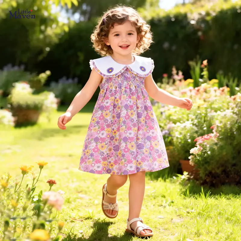 Girls Printed Dress Crocheted Floral Mini Sheath Silhouette Roll Wholesale