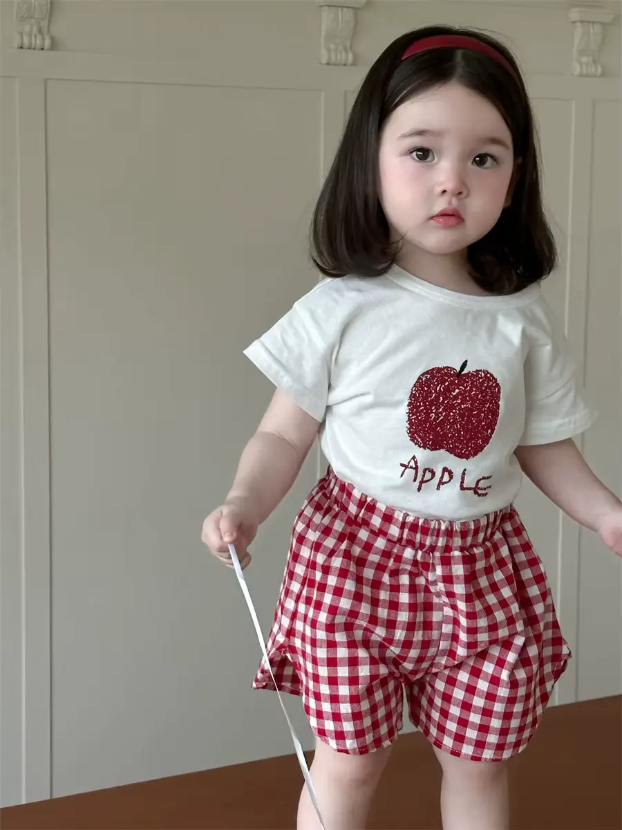 Girls Cotton Shorts SET Clothing 2-piece 100 Anti-bacterial Plaid Wholesale product image 3