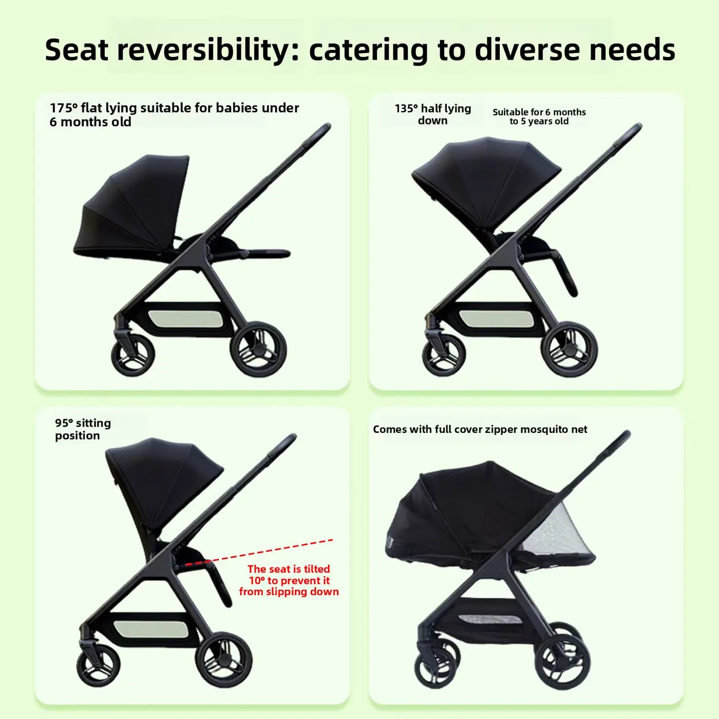 Stroller Seat Lightweight Foldable High Landscape Reversible Reclining Pushchair Wholesale product image 3