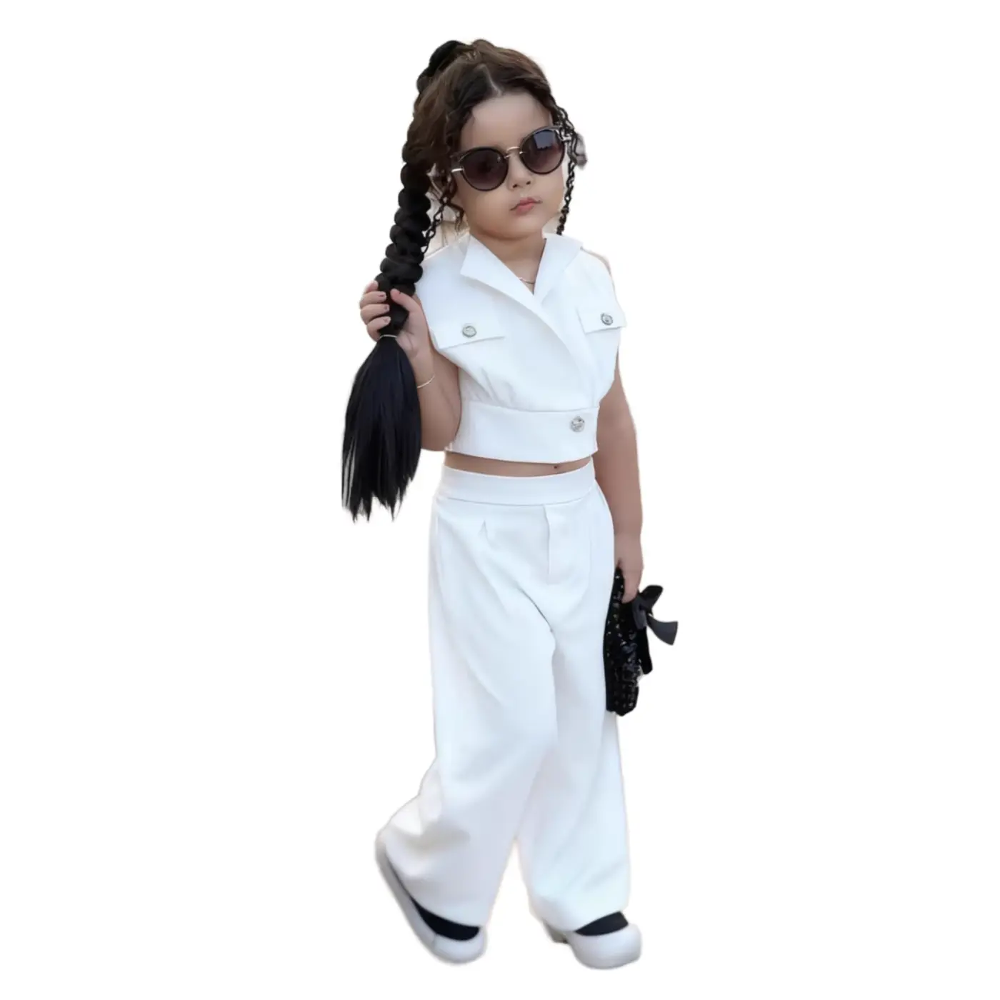 Girls Cotton Pants Solid Color Breathable Waist-exposed Suit Lapel Wholesale