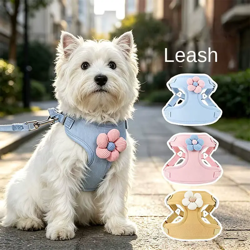 SET Flower DOG Harness AND Leash Adjustable No-pull Vest Wholesale