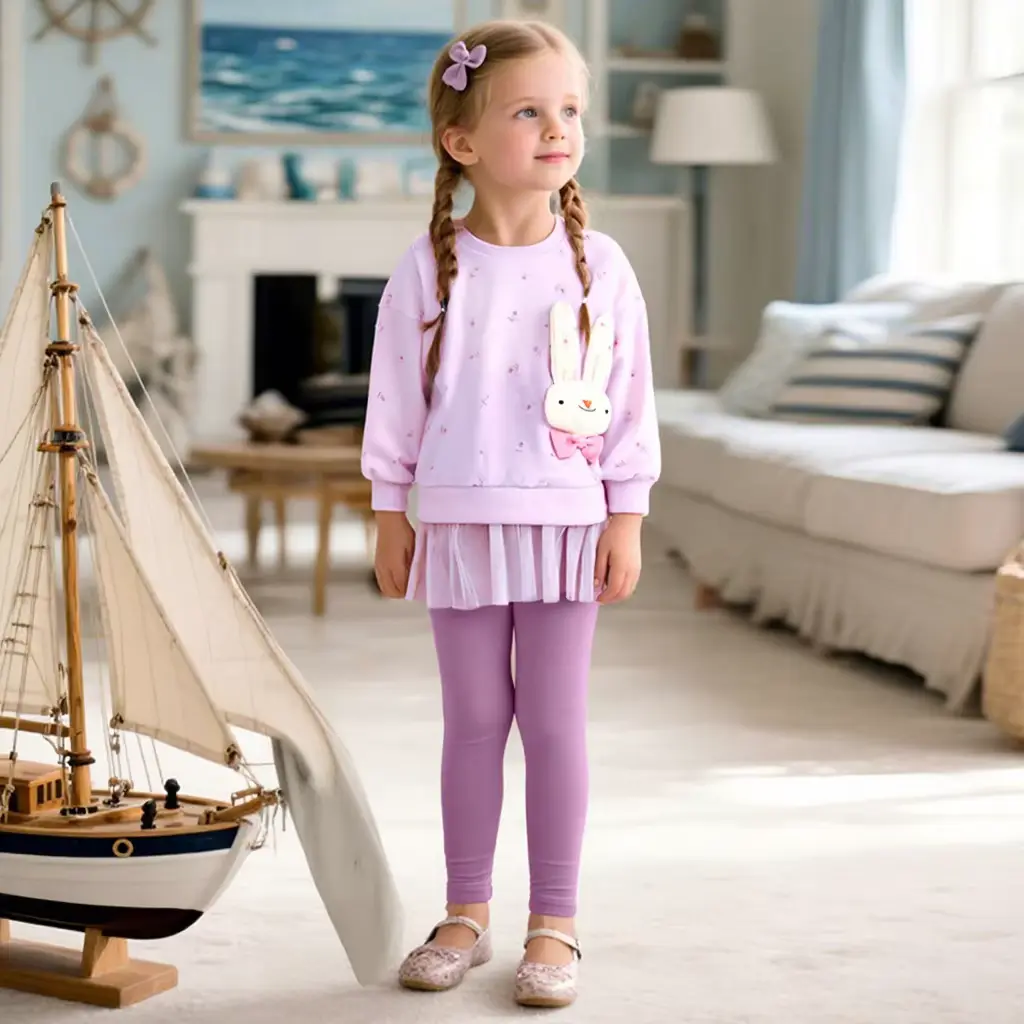 Girls Cartoon Long Sleeve Pattern Sets-polyester Fabric Softened Treatment OEM Wholesale