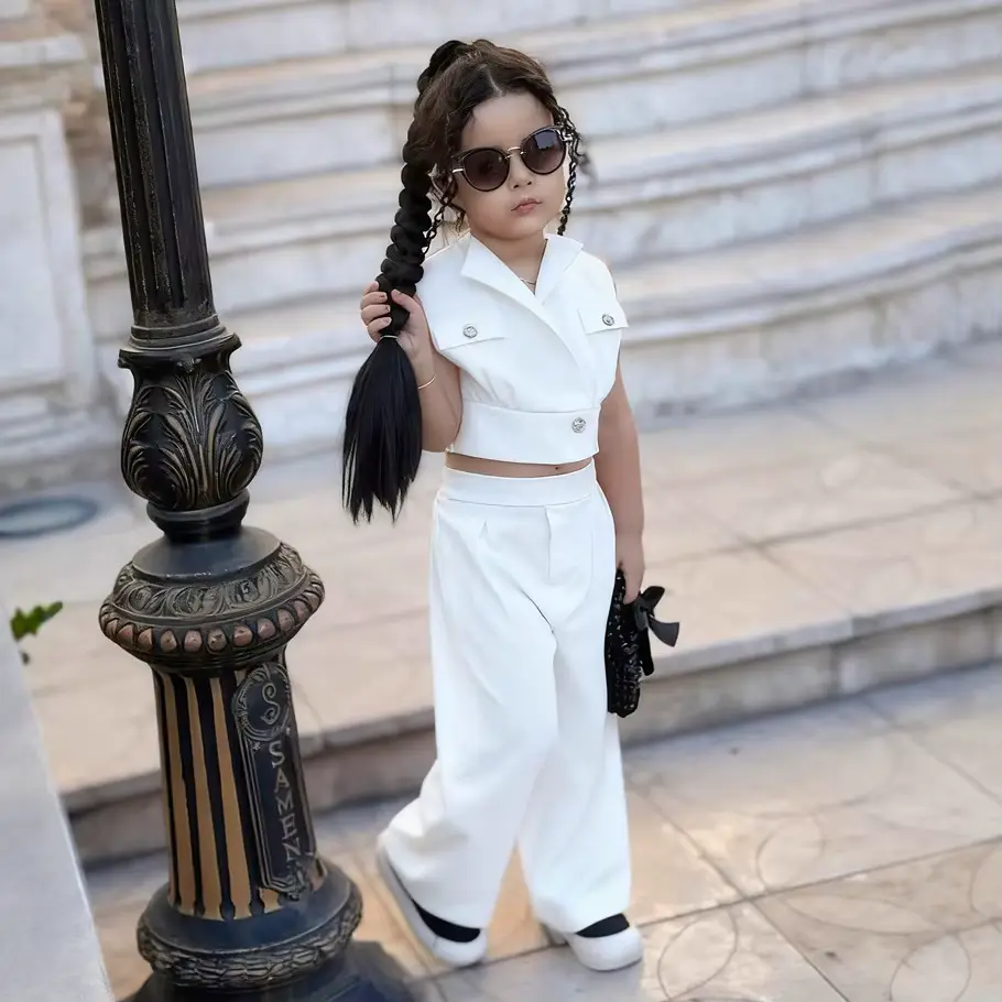 Girls Cotton Pants Solid Color Breathable Waist-exposed Suit Lapel Wholesale product image 2