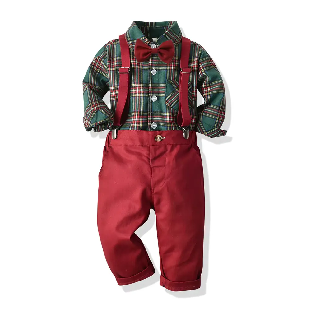 Boys Cotton SET Pants Clothing Christmas Formal Plaid Long Wholesale product image 3