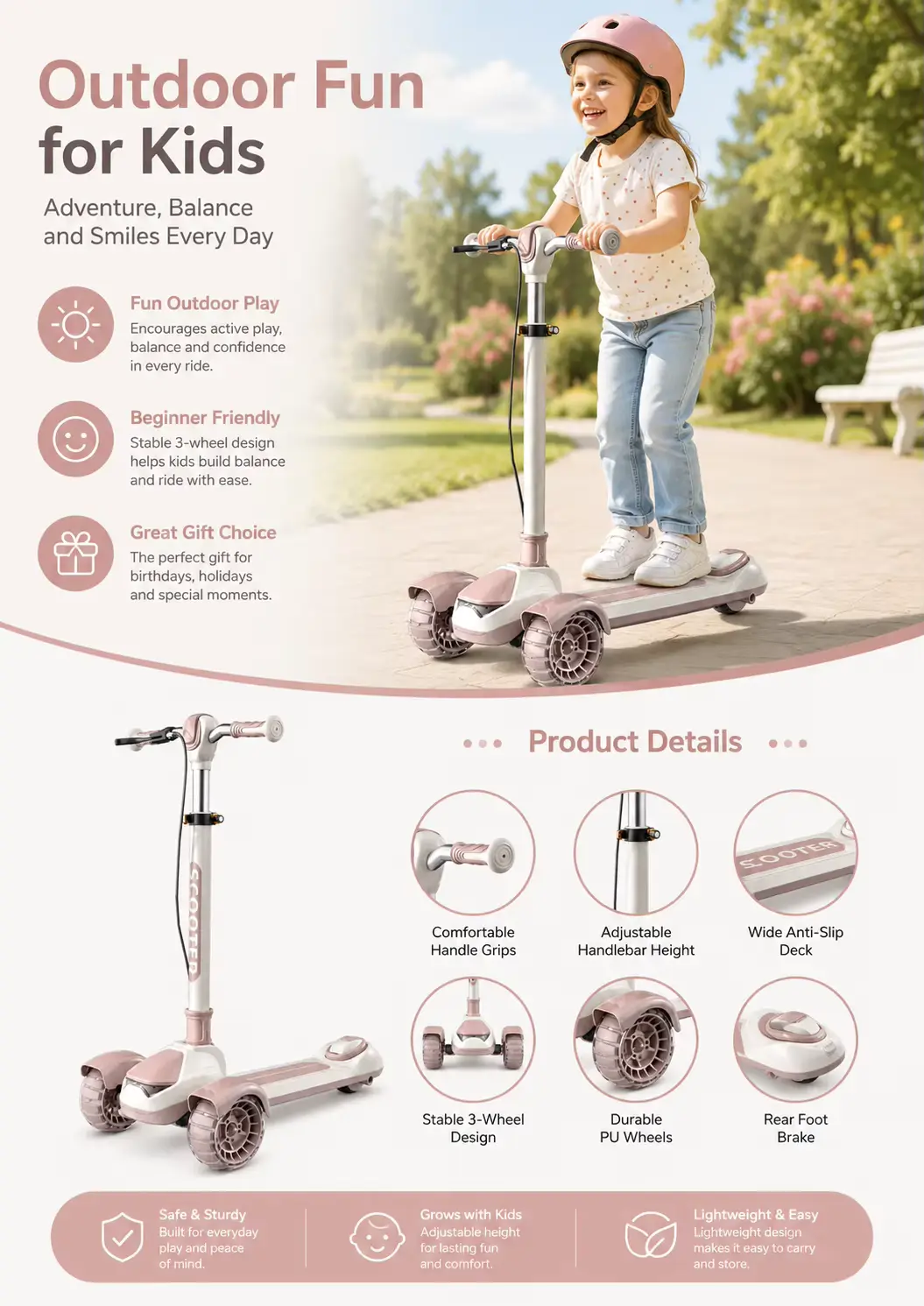 Scooter Model 612 Adjustable Wheel Kick With PU Wheels Wholesale product image 3