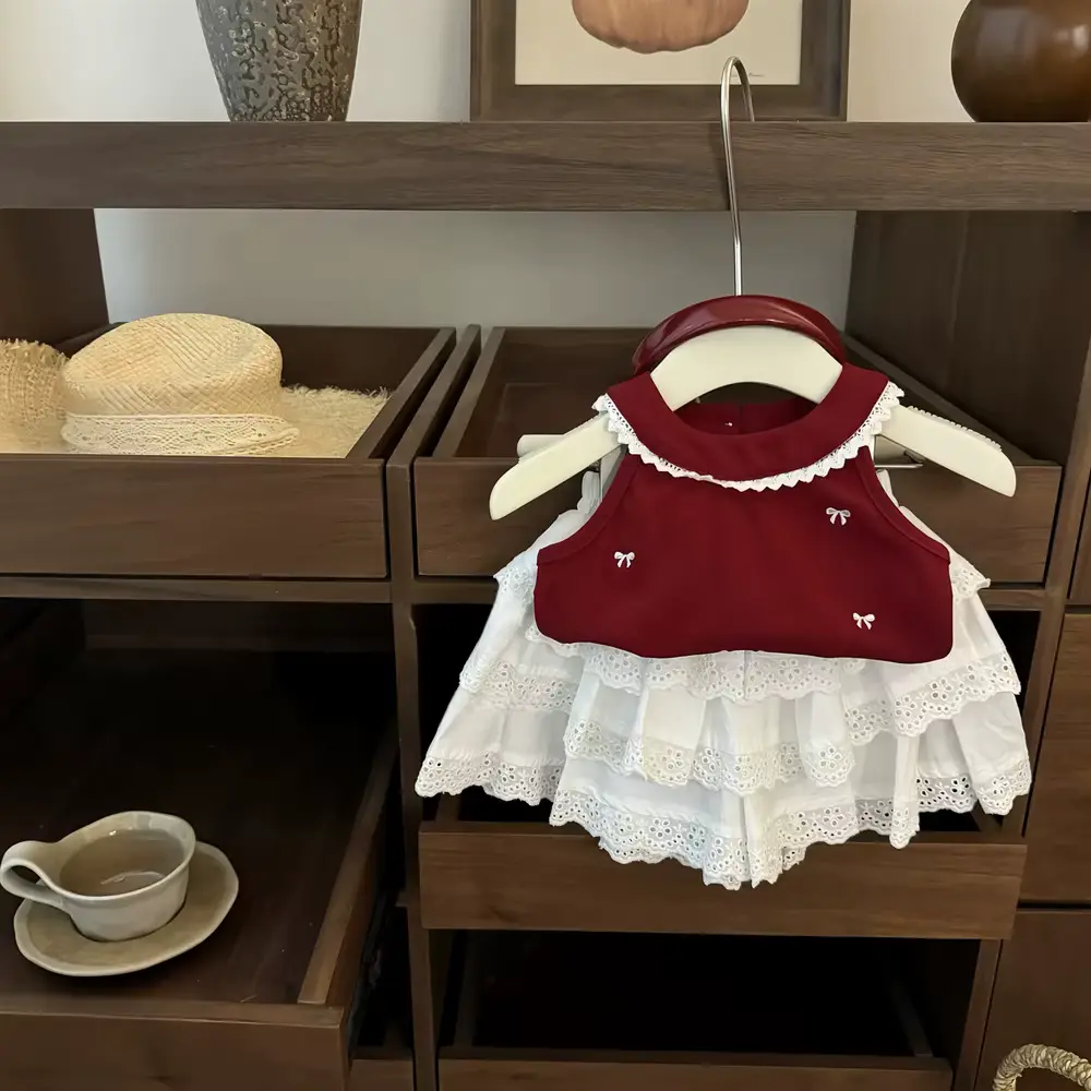 Girls Skirt SET Elsali Sweet Stylish Two-piece Crocheted Knee-length Wholesale product image 3