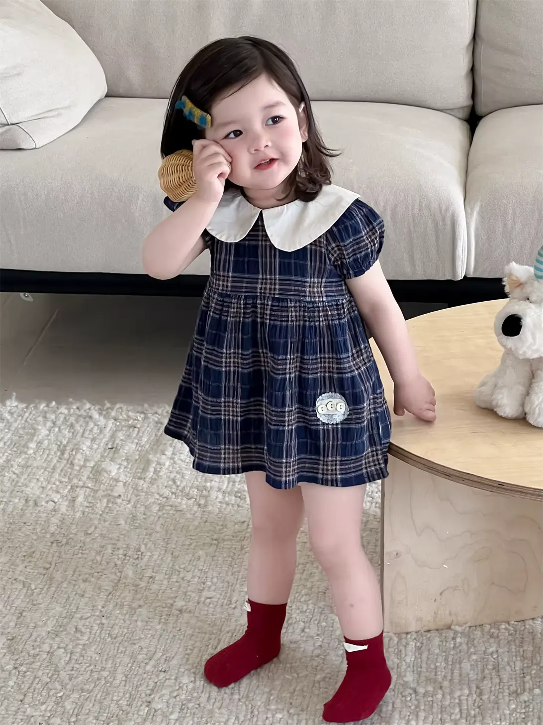 Girls Cotton Dress Thin Girl O-neck Plaid Sweet A-line Wholesale product image 4