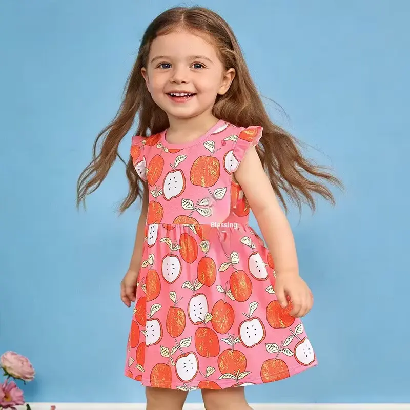 Cotton Cartoon Printed Princess Dress Sweet Ruffles Sleeveless Feifei Wholesale