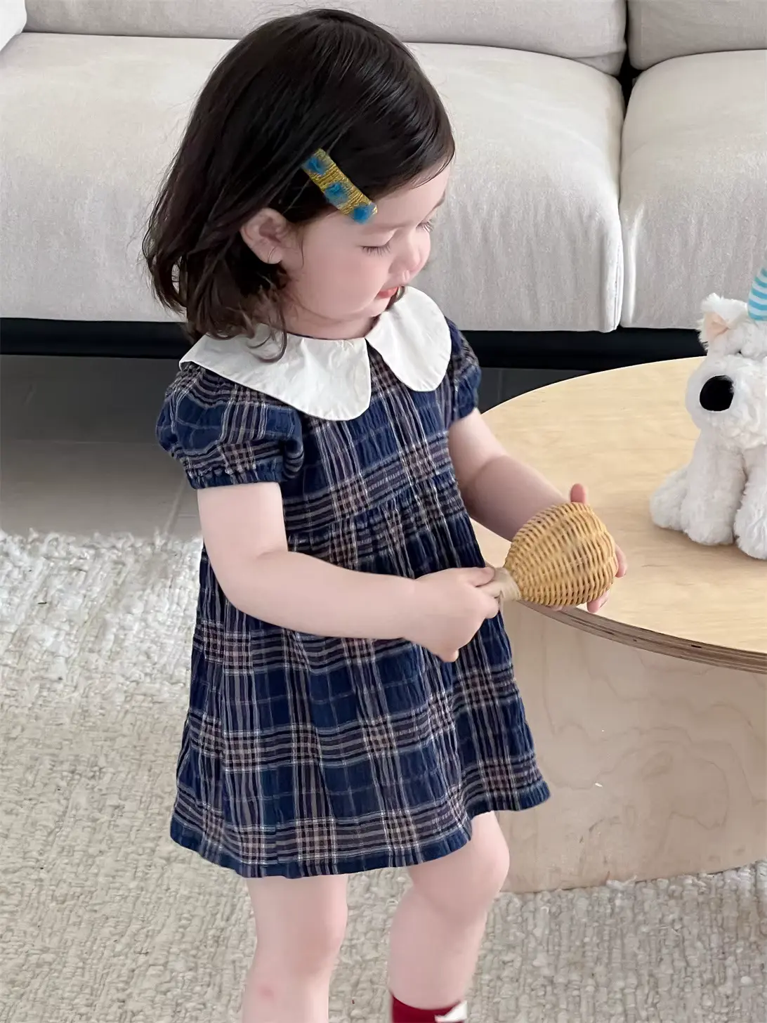 Girls Cotton Dress Thin Girl O-neck Plaid Sweet A-line Wholesale product image 2