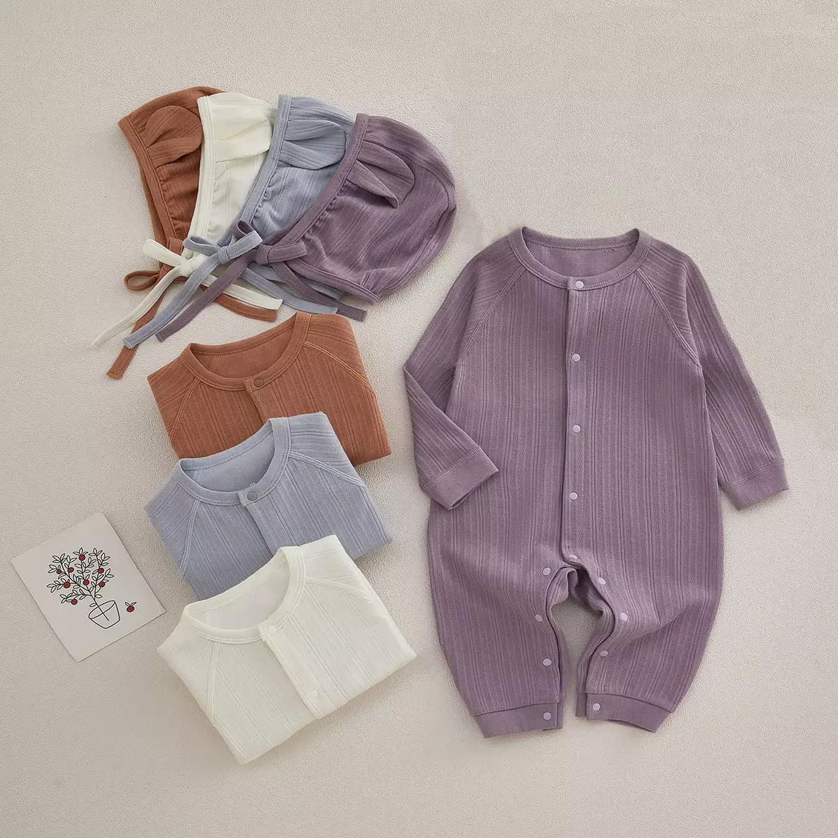 Unisex Cotton Striped Crawler Suit Anti-bacterial 100 Worsted Fabric Clothing Wholesale