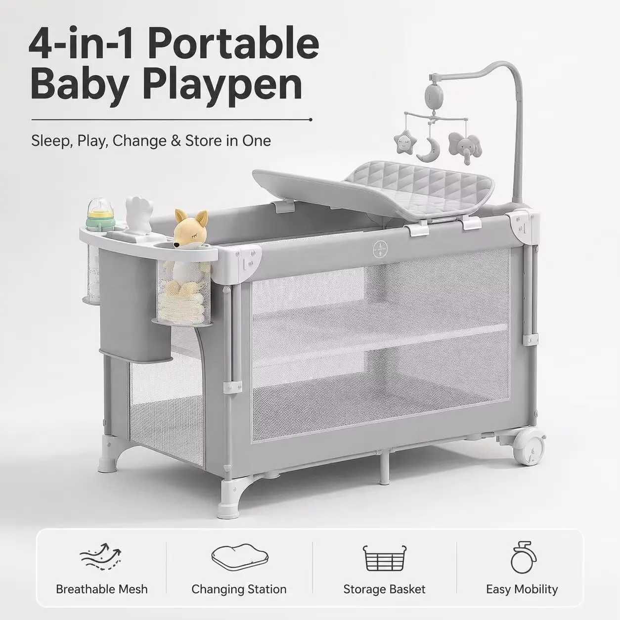 Playpen BED Multifunctional Crib Portable Foldable With Changing Table Wholesale