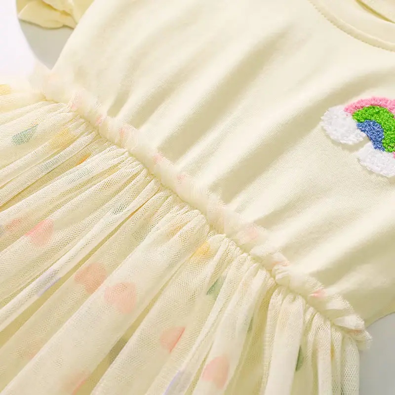 Girls Cotton Mesh Print Princess Dress Heart Ruffle Sleeve Wholesale product image 4