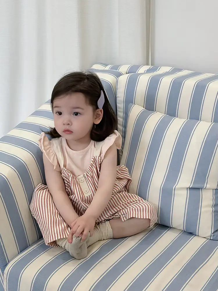 Girls Cotton Striped Anti-bacterial Rompers Tiered Decoration Short Sleeves Clothing Wholesale product image 4