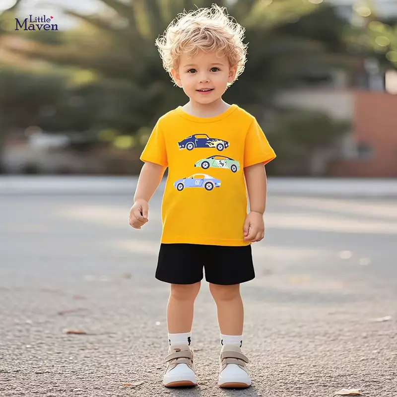 Boys Cotton Cartoon T-shirt Shorts SET Short-sleeved CAR Wear Wholesale