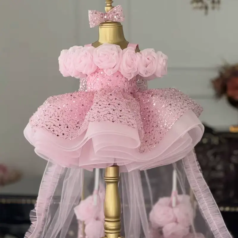 Girls Cotton Princess Dress Shoulder-free Three-dimensional Flower FOR Sequin Wholesale product image 4