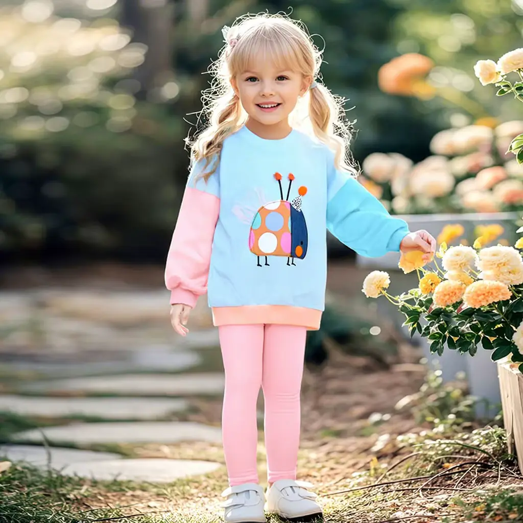 Girls Cotton Cartoon Clothing Long Sleeve Solid-color Trousers Soft Wholesale