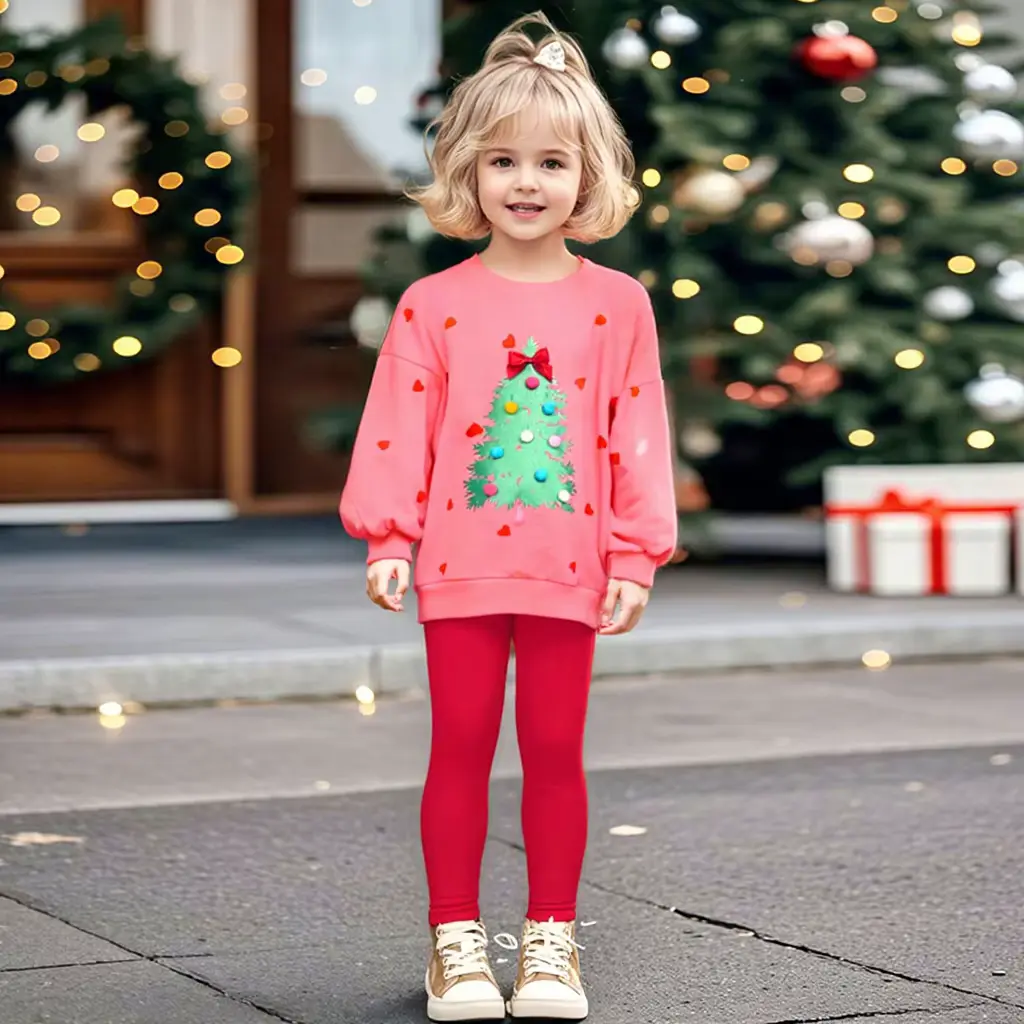 Girls Cotton Cartoon Print Clothing Christmas Suit Long Sleeve Wholesale