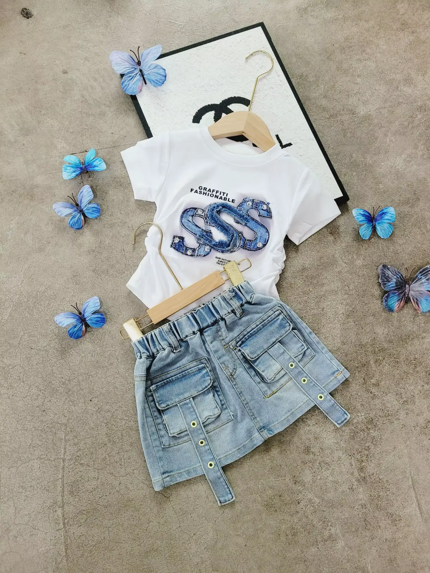 Girls Skirt Young Denim Patch Short Sleeve Overskirt Suit Wholesale product image 4