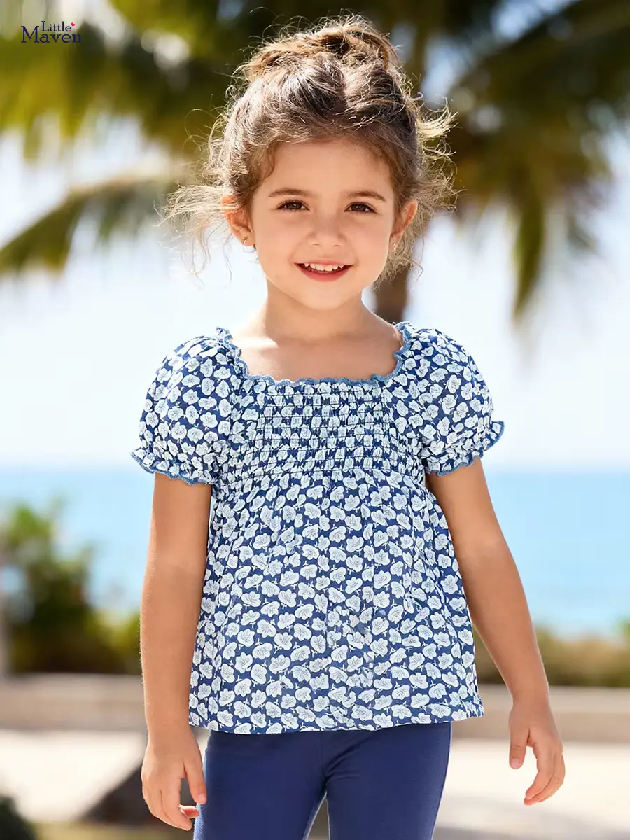 Girls Cotton T-shirt Short Sleeve Silk O-neck Washable Worsted Wholesale