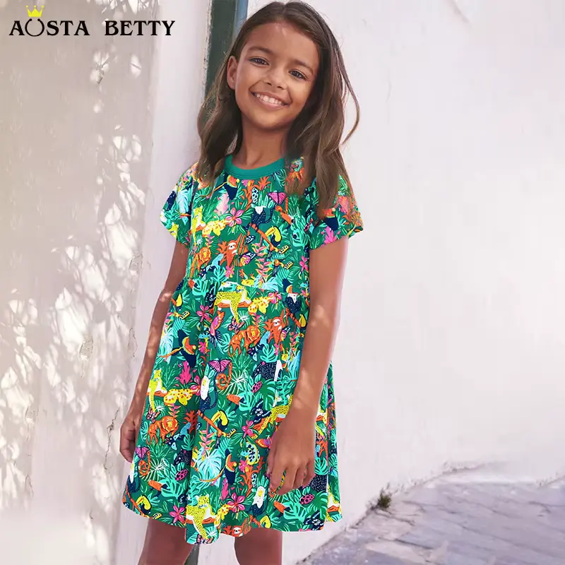 Girls Cotton Cartoon Printed Dress 100 Knitted Short Sleeve Wholesale