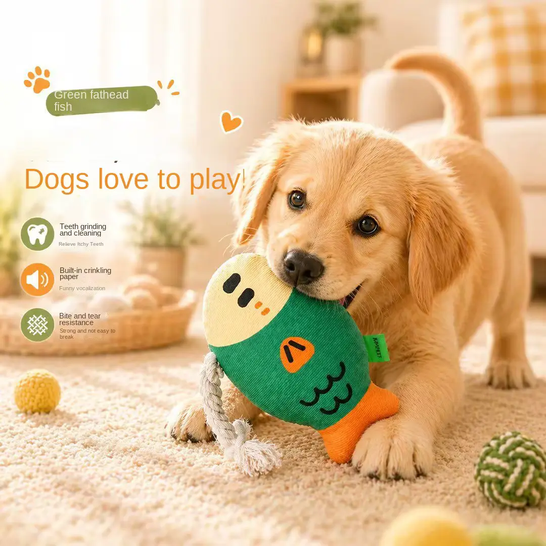 Durable Corduroy Fish Shaped DOG Chew TOY Crinkle Squeaky Educational Wholesale